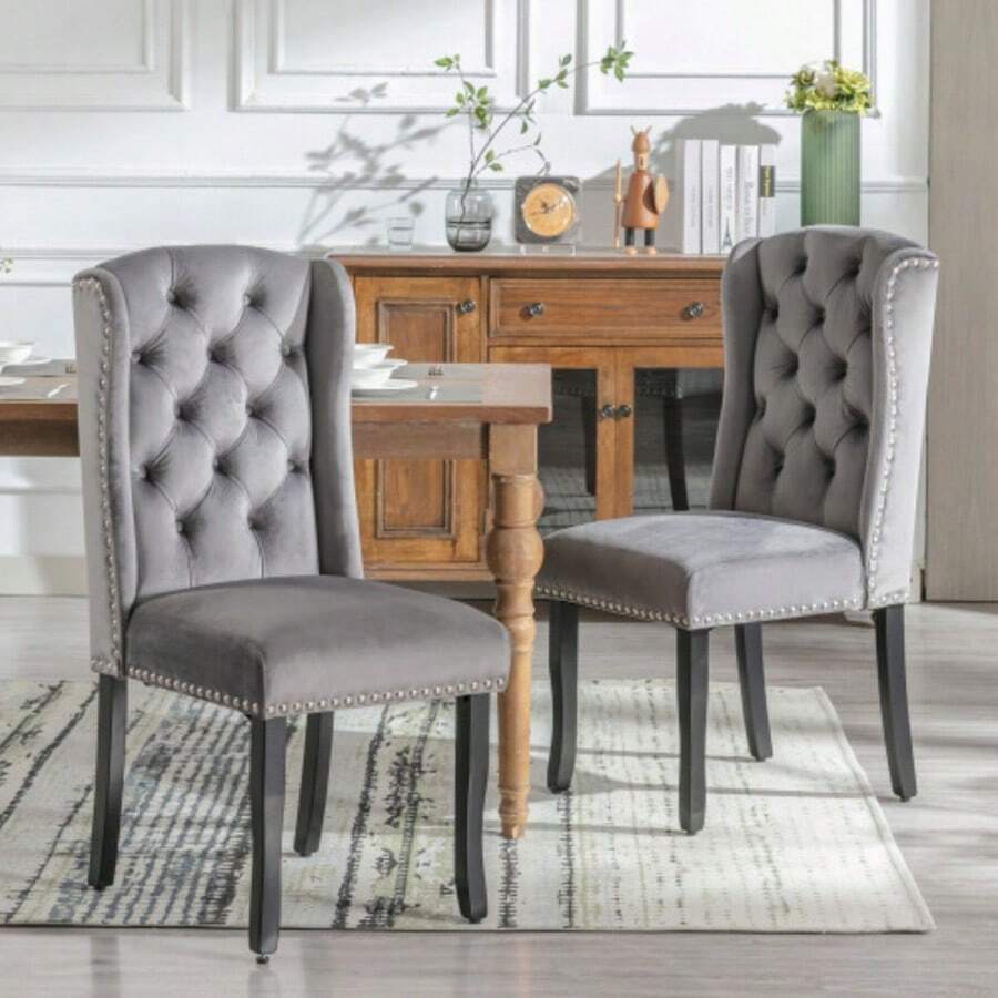 Dining Chairs - Grey + Velvet - View 1