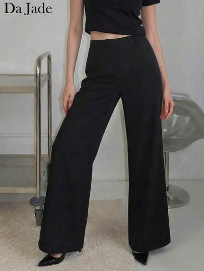 Da Jade بنطلون نسائي فضفاض ذو ساق واسعة وتصميم مجعد أنيق، مناسب للخريف وعيد الميلاد ورأس السنة الجديدة
