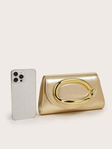 AIBBYDAR Damen Abendtasche, einfarbig in Gold, synthetisches Leder, Metallgriff, formelle Clutch Tasche für Abendkleid, abnehmbarer Schultergurt, glänzend, glänzend, luxuriös, charmant, elegant, raffiniert, geeignet für Ball, Party, Hochzeit, Feierlichkeiten, Bankett