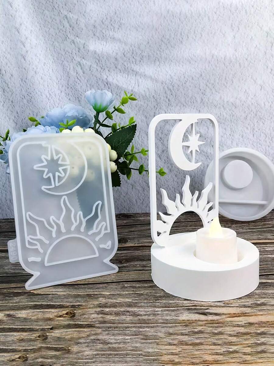 DIY Desktop Decor Silicone Resin Casting Mold Set - Sun & Moon Resin Casting, Moon & Star Hollow Candle Holder Molds, Creative Epoxy Craft Making Materials, Festival Gift - Multicolor - View 1