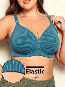 3pcs Striped Plus Size Bra Without Steel Ring Geometric Design, Women's Gathering Bra - Nhiều màu - Xem 3