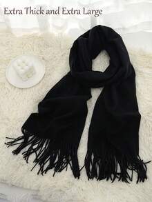 Cachecol feminino elegante e macio com franjas, em cores sólidas (1 peça, 2 peças ou 4 peças), à prova de vento e quente, estilo universitário, ideal para a transição entre estações, uso diário ou como presente para casais, pais e amigos. Disponível em duas opções: regular e grosso. - A - Ver 24