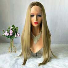 Soft Long Straight Wig Ombre Brown Blonde Synthetic Lace Front Wig Top Swiss HD Transparent Lace Women's Wig - Multicolor - View 5