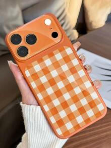 Check PatternA Chessboard Element Anti Drop All Inclusive Lens Orange High-Definition Glass Smartphone Case, Compatible With IPhone 17/Air/17 Pro/17 Promax/16/15/14/13 And Other Phone Models, Suitable For Giving As A Gift To Friends - Orange - View 2