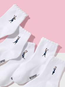 Disney 1/5/10 Đôi tất thể thao cổ cao dành cho bé gái/trẻ em, thiết kế họa tiết thỏ Judy hoạt hình cá nhân hóa, tất cổ cao thoáng khí, thoải mái, thấm hút mồ hôi, kiểu dáng đơn giản, mềm mại, thân thiện với da, phù hợp cho mặc hàng ngày, hoạt động trường học, tiệc tùng, hoạt động giải trí, nhiều kiểu phối hợp khác nhau. - Nhiều màu - Xem 4