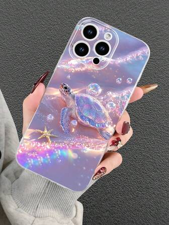 NEW Simple And Funny Iridescent Turtle & Starfish Pattern Personalized Creative Printed Perfectly Combined With Transparent Material, Hot Selling Creative Design, Fun And Personalized Mobile Phone Case Compatible With IPhone17/17Pro/17Pro Max, 16, 15, 14, 13, 12, 11 Plus/Pro Max
