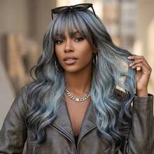 Women's Long Curly Hair With Bangs, Gray-Green Gradient Black Layered Curly Wig, Made Of Heat-Resistant Synthetic Fiber, Fashionable And Unique, Suitable For Everyday Wear, Vacations, Music Festivals And Parties, And Cosplay. - Ombre - View 4