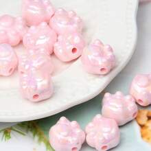 20pcs Creamy UV Glow Cat Paw Beads, Acrylic Straight Hole Charms For DIY Phone Chains & Keychains - Jewelry Making Supplies