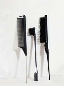 Set de 3 piezas/1 pieza Cepillo de cerdas, Peine de cola de rata de acero, Peine de gancho tejido, Cepillo profesional de cerdas de crin sin perfume para peluquería, para cabello grueso/fino, Peine sin electricidad para degradado y limpieza de maquinilla, Herramienta alisadora para peinado liso antiestático, Herramienta de masaje del cuero cabelludo para peinado y peluquería, Cepillo para el cabello de mujeres, Cabello, Viaje, Herramientas para el cabello, Artículos para el cabello, Barbero, Accesorios de barbería, Barbería, Equipo de peluquería