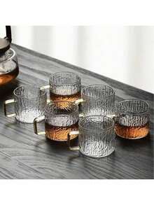 12/6/4/2件套 树皮纹理 150毫升 小巧可爱美观耐热透明浓缩咖啡玻璃杯，咖啡杯，玻璃杯，功夫热茶杯，咖啡配件茶具套装 - 無色 - 查看 2