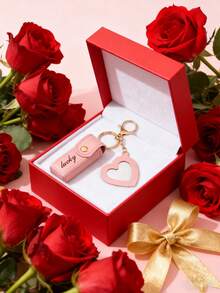 1pc Customized Personalized Lipstick Bag Keychain With Mirror Lipstick Case, Customizable Name Lipstick Storage Bag, Bridesmaid Gift, Valentine's Day Gift