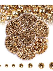 2000 buc/cutie perle argintii pentru unghii, decor pentru unghii, cutie cu flori de prun, perle semirotunde, accesorii DIY pentru unghii, dimensiuni asortate