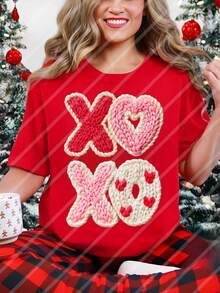 情人节仿毛线 XOXO 爱心 DIY 熨烫热转印贴纸贴片，适用于 T 恤、卫衣、布料、包包、枕套、服装装饰、节日派对装饰，10 英寸 - 粉色 - 查看 6