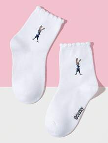 Disney 1/5/10 Đôi tất thể thao cổ cao dành cho bé gái/trẻ em, thiết kế họa tiết thỏ Judy hoạt hình cá nhân hóa, tất cổ cao thoáng khí, thoải mái, thấm hút mồ hôi, kiểu dáng đơn giản, mềm mại, thân thiện với da, phù hợp cho mặc hàng ngày, hoạt động trường học, tiệc tùng, hoạt động giải trí, nhiều kiểu phối hợp khác nhau. - Nhiều màu - Xem 5