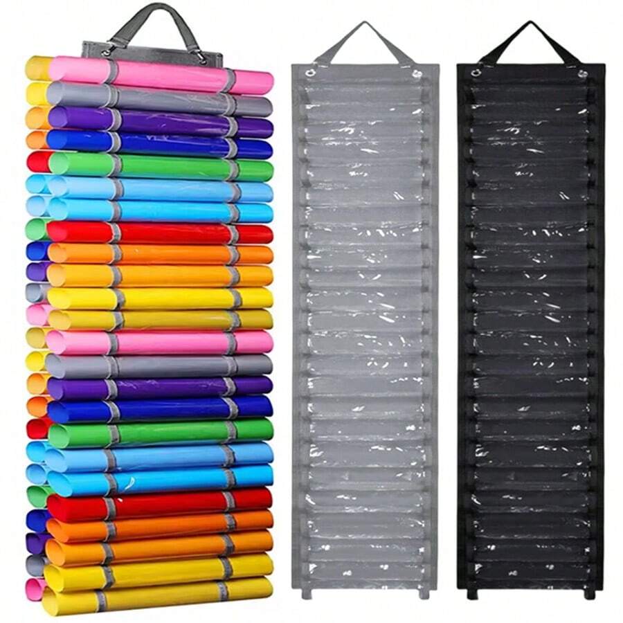 Vinyl Roll Holder With 48 Compartments And Keeper With Door Hooks And Strap - Black - View 1