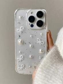 1GKT 3D Pearl Bow Glitter Epoxy Phone Case For IPhone 17 Pro Max 16 15 14 13 12 11 Pro Max Mini XR X XS Max 7 8 Plus Soft Silicone Cute Clear Luxury Silver Foil Cover - 無色 - 查看 10