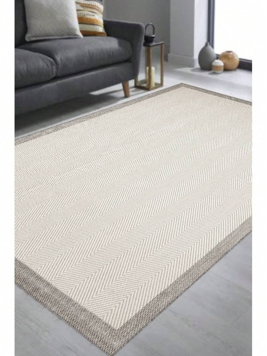 Made In Turkey %70 Polyester & %30 Cotton Yarn And Soft Grey Colored , Overlocked. Machine Woven Loop Carpet ,Area Rug - Light Grey - View 1