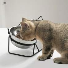 Support surélevé pour bol de chat, double couche en acier inoxydable et fer, mangeoire surélevée, anti-vomissement et protection de la colonne vertébrale, facile à nettoyer et stable, alimentation saine, anti-basculement, convient aux chats British Shorthair - 1L - Voir 3
