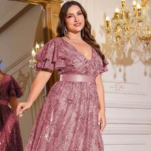 XUIBOL Hochwertig dehnbares, elegantes Pailletten-Patchwork-Kleid in superenganliegender Passform, Große Größen mit V-Ausschnitt, ideal für Abendveranstaltungen, Cocktailpartys, Hochzeiten, Jahrestage, Familienfeiern, formelle Galas, Bridal-Shower, Geburtstagsfeiern. Luxuriöses, würdevolles Kleid für die Brautmutter mit schweren Verzierungen. - Pink - Übersicht 9