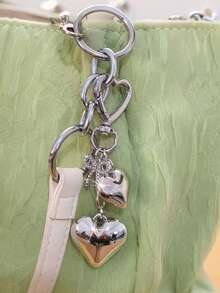 1pc Gold/Silver 3D Alloy Heart-Shaped Keychain Bow Keychain Bag Pendant Car Keychain Couple Keychain Suitable For Holiday Gifts Daily Wear Women's Jewelry, Car Key Pendants, Daily Wear Accessories, Bow Keychain, Elegant Design, Light Charm, Durable Metal, Gift Keychain, Heart-Shaped Keychain, Women's Fashion, Accessories Lovers, Valentine's Day Gifts, Christmas And New Year Gifts, Also An Ideal Gift For Women And Men - Multicolor - View 4