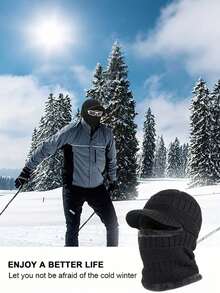2pcs/Set Winter Knit Hat, Balaclava, Anti-Slip Touch Screen Gloves Set, Warm Ski Mask Cap, Unisex