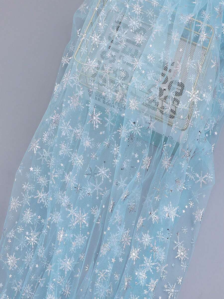 1pc Silver Snowflake Printed Tulle Fabric For DIY Bow, Doll, Party Decoration
