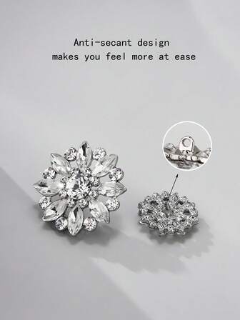 4pcs/Pack Shiny Rhinestone Flower Hollow Metal Buttons, DIY Fashion Accessories For Sweaters, Coats, Jackets, Shirts, Suits, Scarves, Bouquets, Wedding Dresses