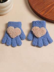 1 Pair Kids Winter Cute Heart Cycling Warm Thick Knitted Gloves - Multicolor - View 12