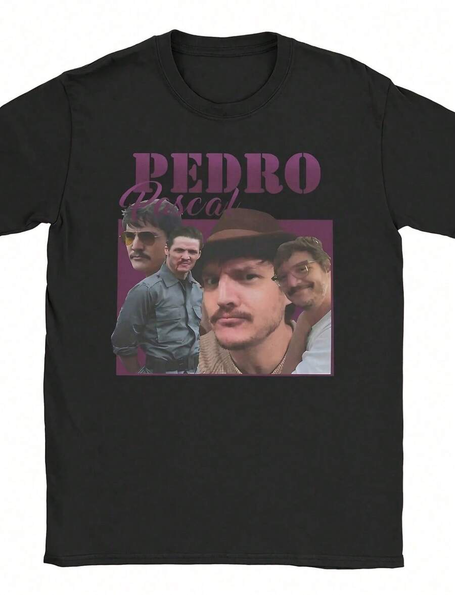 180g Pure Cotton Pedros Pascals T-Shirt For Men Anime Amazing 100 Cotton Tees Round Collar Short Sleeve T Shirt Birthday - màu đen - Xem 1