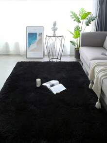 1 件黑色蓬松地毯，柔软舒适，简约纯色，适用于客厅、卧室、厨房、浴室、室内门垫，家居装饰地毯，节日装饰，可水洗地毯 - 黑色 - 查看 3