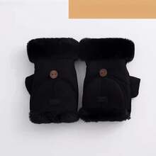 Winter Fingerless Gloves Insulated Warm Convertible Mittens Flip Half Finger Cover Women (Khaki), Khaki - 卡其色 - 查看 10