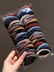 30/60pcs Women Seamless Elastic Hair Ties - Geometric Design Hair Bands, Suitable For Curly And Thick Hair, Colorful Patterns And Black, Various Style Hair Accessories Including Red, Blue, Yellow, Pink, Purple, Etc. - Multicolor - View 1