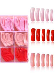 120 pièces Faux ongles extra longs à presser, roses et rouges, incurvés. 3 différentes couleurs de plaques à ongles, classiques, mignons et élégants. Faux ongles réutilisables couvrant complètement, convenant pour la manucure et le jour de la Saint-Valentin. - Multicolore - Voir 7