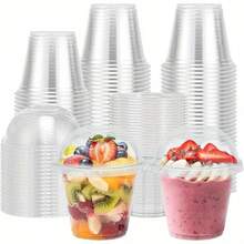 40/30/20/10pcs 250ml/360ml/500ml Round Cups With Lids, Cake And Party Food Containers, Plastic Containers With Lids Suitable For Desserts, Cakes, Fruits, Living Room, Kitchen And Office, Wedding, Party, Birthday, Picnic And Bakery - Transparent - View 4