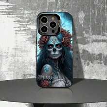 Funda de Teléfono de Chica Calavera Catrina Mexicana para 17,16,15,14,13,12,11,Pro,Max,Plus,E Cubierta Negra Mate a Prueba de Golpes - Z1 - Ver 8