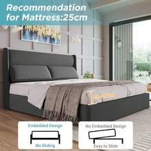 (=491011AAG) Upholstered Double Bed 140x200cm With Adjustable Headrests, Hydraulic Bed Frame With Storage, Linen Material Bed With Metal Slatted Base, Grey (Without Mattress) - Grey - View 6