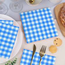 20 piezas/40 piezas/60 piezas/Set Servilletas cuadradas suaves de cuadros azul profundo, tamaño desplegado 33cm*33cm, adecuadas para: boda, fiesta de té, decoración de fiesta de cumpleaños, decoración de fiesta, suministros de fiesta, decoración navideña, suministros navideños - Azul - Ver 4