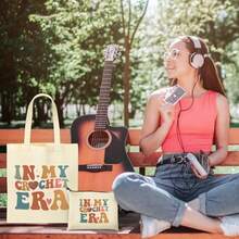 2件套“我的钩针时代”图案单肩包和化妆包，轻便可折叠帆布包套装，旅行沙滩生日礼物，女士旅行包行李袋旅行包过夜包大容量耐用旅行收纳包邮轮度假必备男女旅行必备假日旅行必备