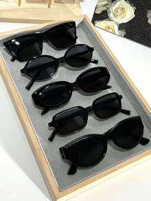 6/5/4/3/2pcs Black Plastic Geometric Full Frame Classic Men's And Women's Fashion Glasses Combination , Suitable For All Face Shapes Holiday Gifts Carnival Parties Outdoor Clothing Fashion Accessories Glasses Set Gifts - 黑色 - 查看 17