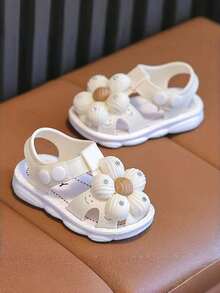 Caweiny Girls Summer Elegant Fashion Sweet Floral Korean Style Princess Student Cute Versatile Beach Sandals - White - View 4
