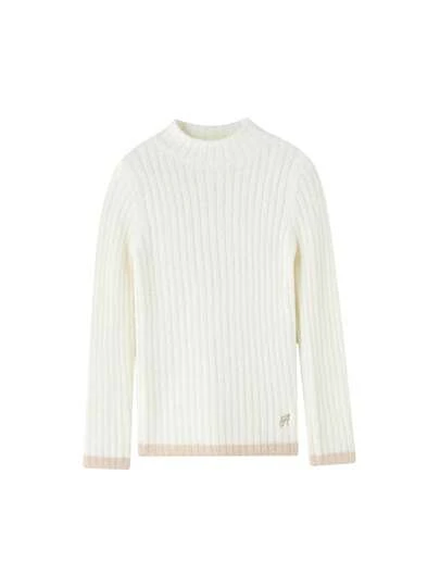 Annil Children's Girls' Mid-Collar Pullover Sweater, Winter, Slim Fit, Elastic, Skin-Friendly, Color-Block, Sweet Knitted Sweater