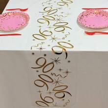 1pc Gold Foil Number Birthday Table Runner, 6/16/20/25/35/45/55/65/75/85 Years Old Birthday Party Decoration, Anniversary Retirement Party Supplies, Birthday Celebration, Father's Day, Mother's Day - Gold - View 5