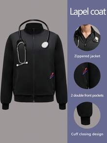 cimmuovere 男士长袖开襟多口袋翻领手术服 护士服 工作服 牙医保健 宠物医院 实验室工作服