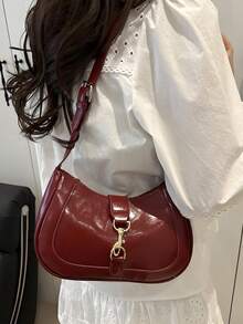 [US-Based Shipping]1PC Retro Minimalist Hook Decor Adjustable Shoulder Strap Crescent Shape Bag, Buckle Women Shoulder Bag,Suitable For Date, Outing, Party,Crossbody Bags For Women,Black Purse,Y2k,Clutch Purses For Women,Handbags For Women,Carteras Para Mujer,Black Bag,Women's Handbags,Shoulder Bag For Women,Womens Purses,Bolsos Para Mujeres,Small Purses For Women,Black Clutch,Pumpkin,Autumn,Halloween,Fall,Christmas,Thanksgiving,Festival,Cyber Monday,Holiday,Gift,New Year,Snow,Winter,Warm,End-Of-Year,Party - 酒紅色 - 查看 2