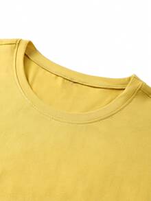 Men's Letter Print Round Neck Casual Short Sleeve T-Shirt, Suitable For Summer - Yellow - View 3