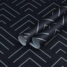Peel And Stick Wallpaper Navy Blue Wallpaper Geometric Wallpaper Dark Blue And Light Blue Contact Paper Self Adhesive Removable Wallpaper For Cabinets Waterproof Thicken Vinyl 78.7"X17.3" - 黑色 - 查看 1