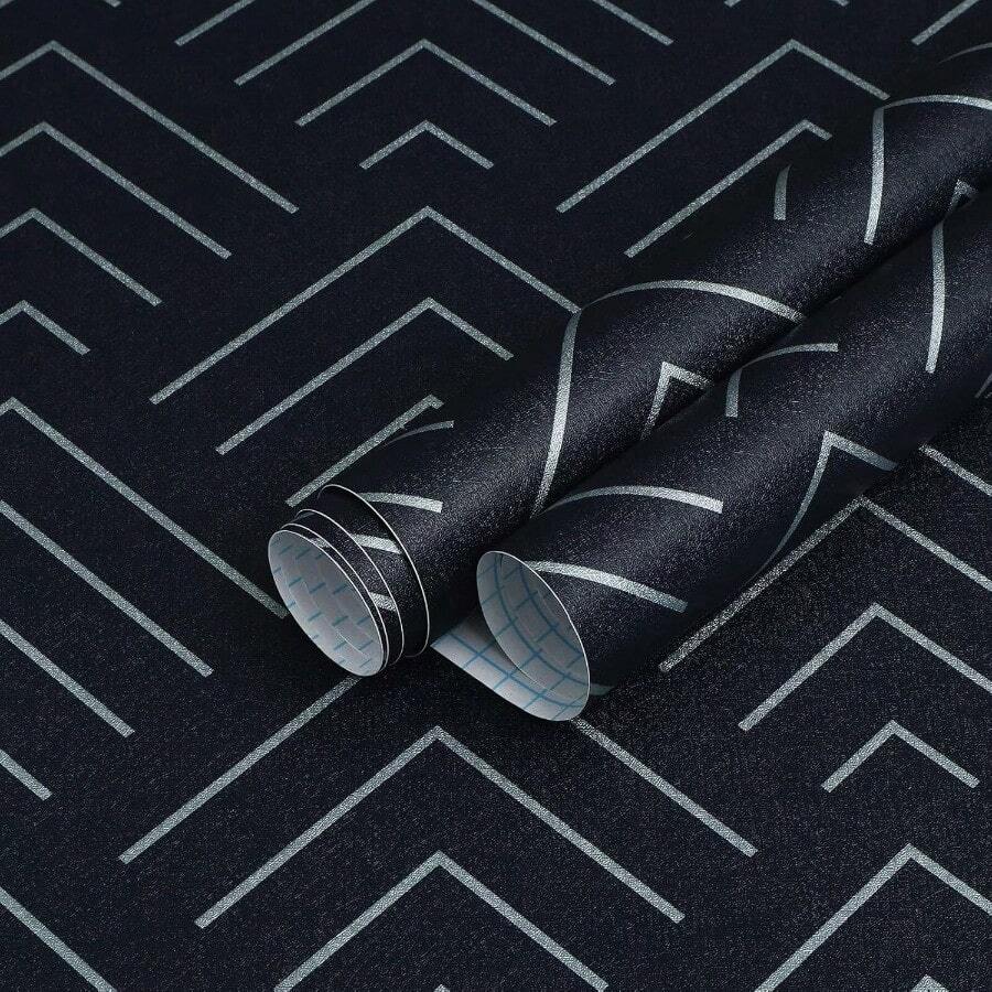 Peel And Stick Wallpaper Navy Blue Wallpaper Geometric Wallpaper Dark Blue And Light Blue Contact Paper Self Adhesive Removable Wallpaper For Cabinets Waterproof Thicken Vinyl 78.7"X17.3" - 黑色 - 查看 1