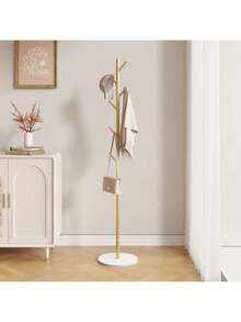 1pc Marble Texture Clothes Rack, Simple Freestanding Movable Bedroom Clothes Hanger Rack, Modern Minimalist Design - Gold - View 4