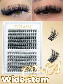 Colash-12 filas 144 piezas de racimos de pestañas individuales con rizo D de 8-16 mm. Kit de extensión de pestañas individuales extra gruesas, esponjosas y de aspecto natural reutilizables para uso personal en el hogar o en movimiento para la vida diaria, bodas, citas, fiestas, viajes y primavera. Racimos de pestañas, pestañas individuales, pestañas postizas - Negro - Ver 7