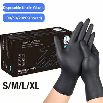 100/50/20pcs [Box] Black Disposable Nitrile Gloves, Waterproof, Latex-Free, Powder-Free, Suitable For Household & Kitchen Cleaning, Manicure, Hairstyling, Tattoo, Pet Care, Painting And DIY Tools, Housekeeping, Kitchen, Party, Christmas And New Year Cleaning